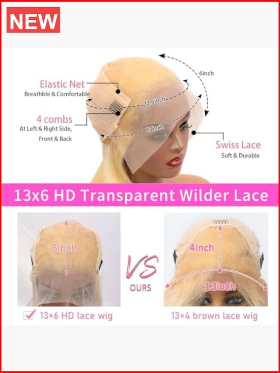 32 Inch 613 Lace Front Wig Human Hair 200 Density Straight Blonde Glueless Wig
